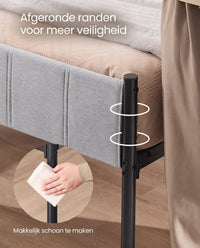 Metalen Bedframe met Zacht Gestoffeerd Hoofdbord, Duifgrijs