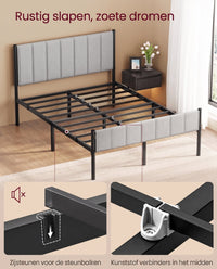 Metalen Bedframe met Zacht Gestoffeerd Hoofdbord, Duifgrijs