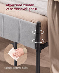 Metalen Bedframe met Zacht Gestoffeerd Hoofdbord, Duifgrijs