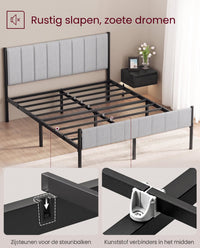 Metalen Bedframe met Zacht Gestoffeerd Hoofdbord, Duifgrijs