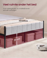 Metalen Bedframe met Zacht Gestoffeerd Hoofdbord, Duifgrijs