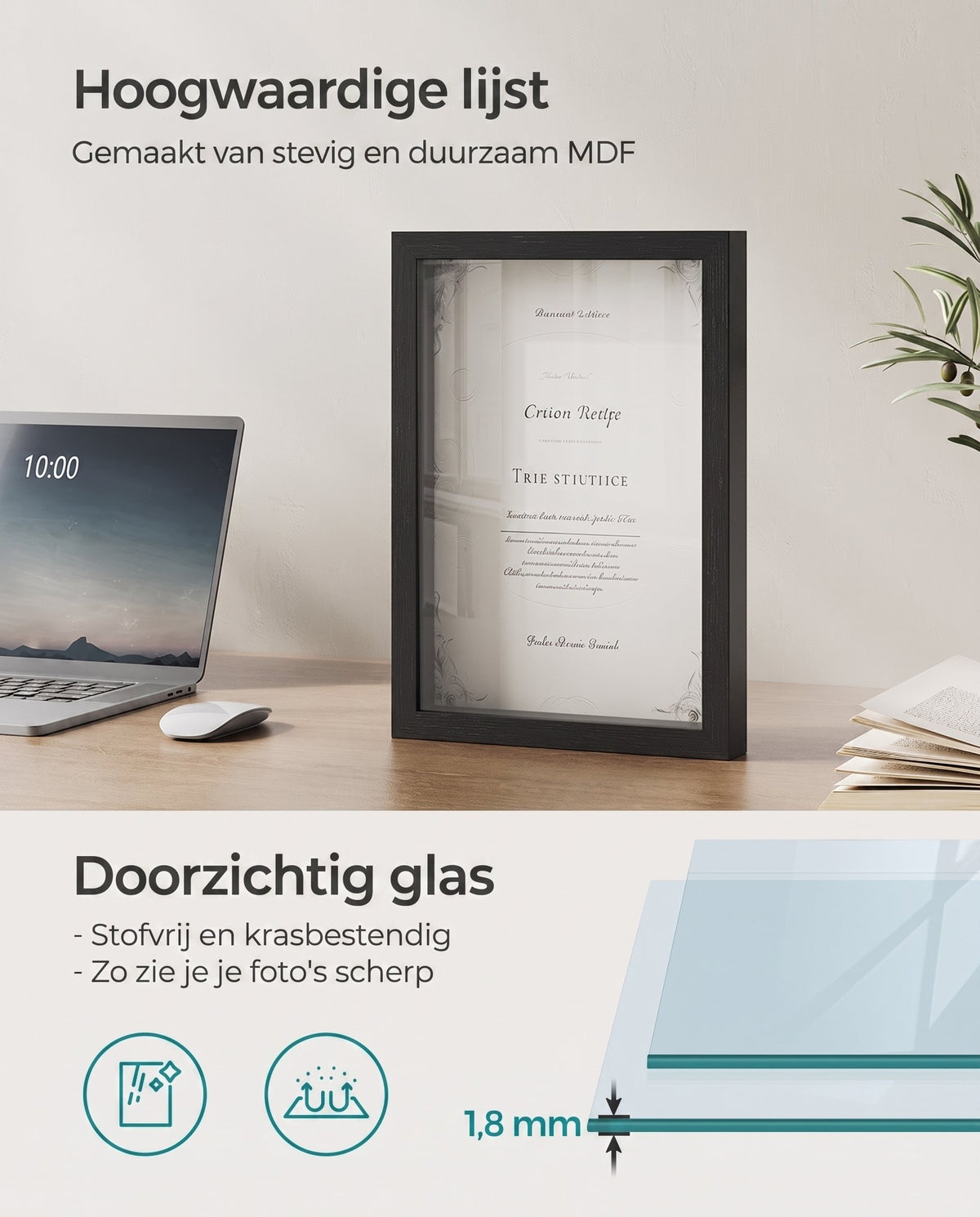 Fotolijst A4 om te Vullen met 6 Passe-partouts en Muurhaken, Los of Set van 2