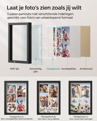 Fotolijst A4 om te Vullen met 6 Passe-partouts en Muurhaken, Los of Set van 2