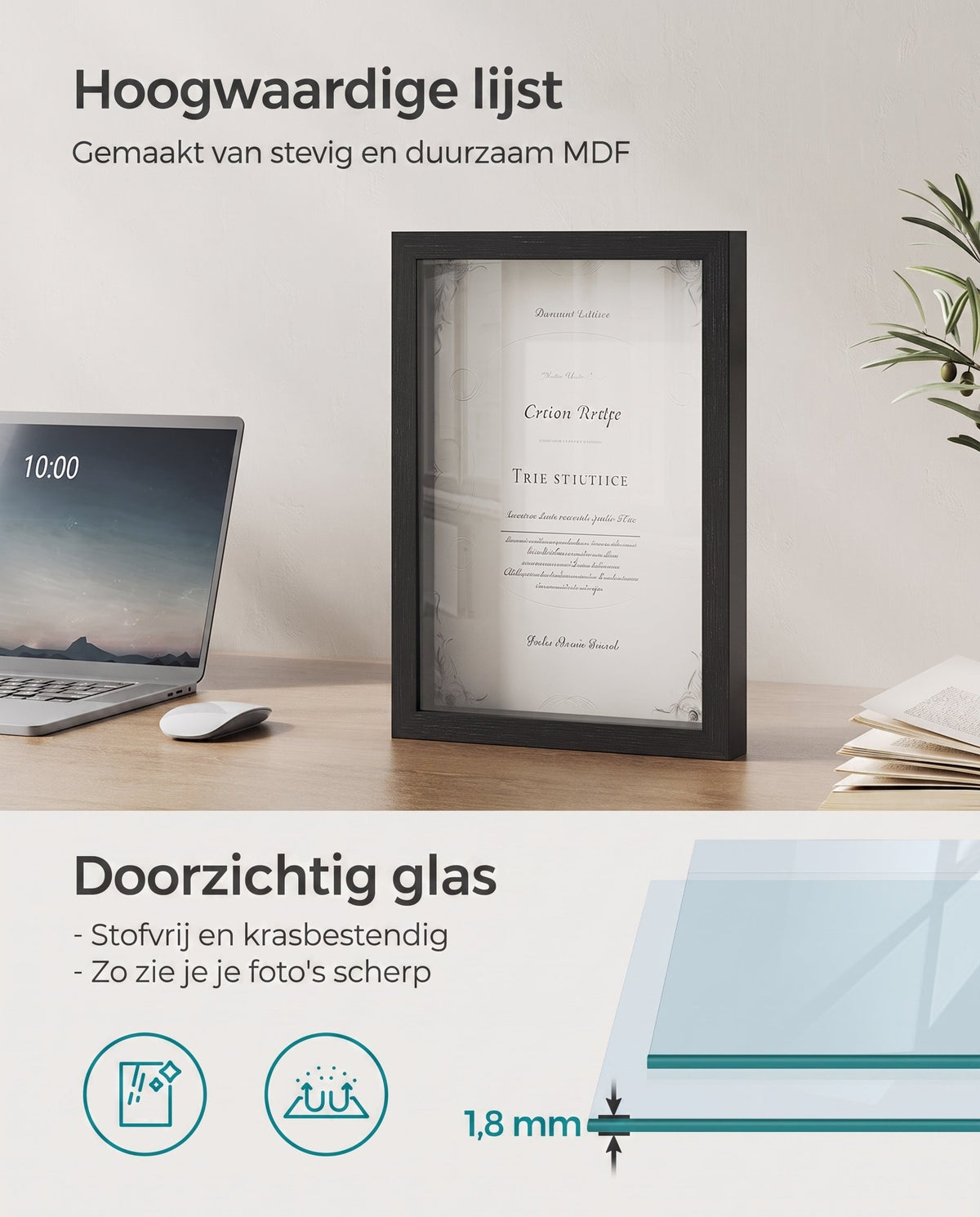 Fotolijst A4 om te Vullen met 6 Passe-partouts en Muurhaken, Los of Set van 2
