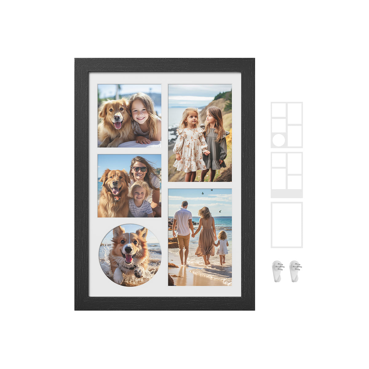 Fotolijst A4 met 3 Passe-partouts en Muurhaken zonder Boren, 36,5 x 26 cm