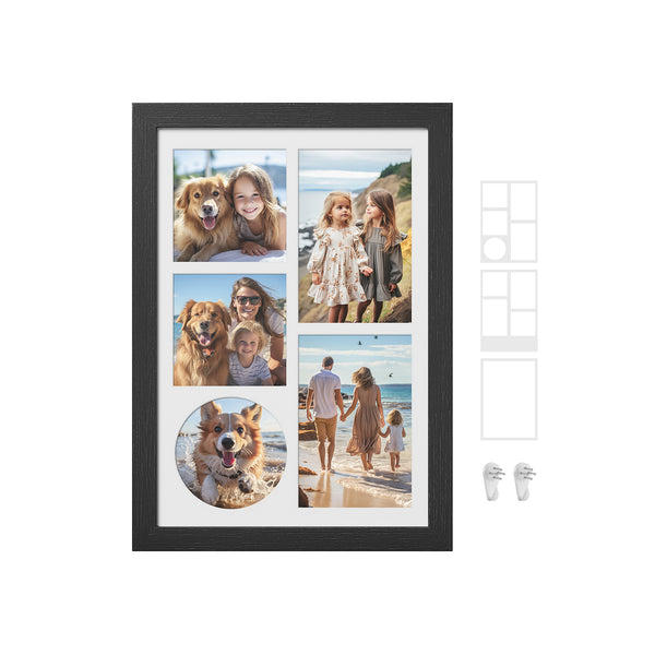 Fotolijst A4 met 3 Passe-partouts en Muurhaken zonder Boren, 36,5 x 26 cm