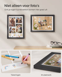 Fotolijst A4 met 3 Passe-partouts en Muurhaken zonder Boren, 36,5 x 26 cm