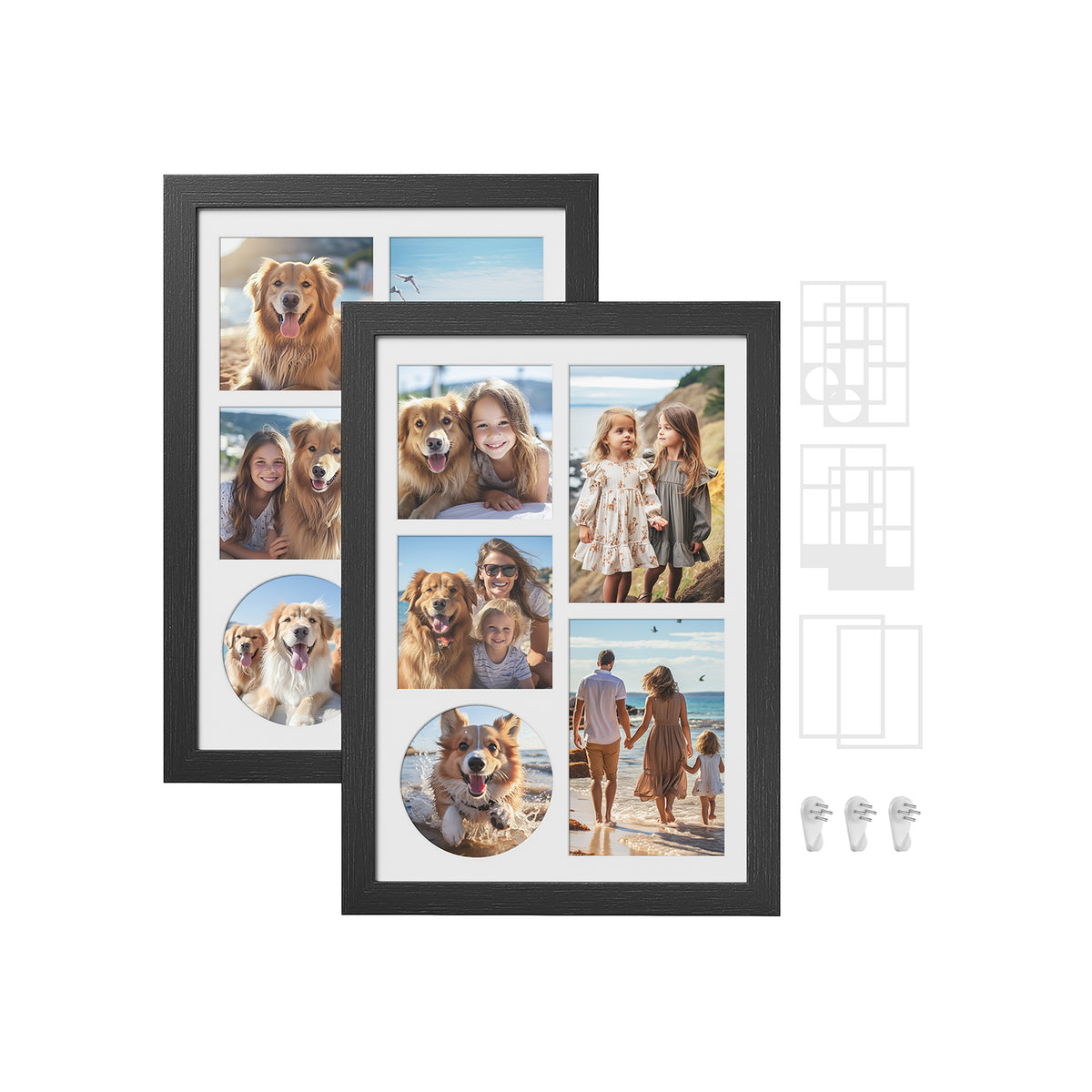 Fotolijst A4 met 3 Passe-partouts en Muurhaken zonder Boren, 36,5 x 26 cm