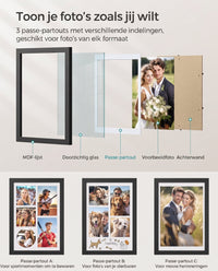 Fotolijst A4 met 3 Passe-partouts en Muurhaken zonder Boren, 36,5 x 26 cm
