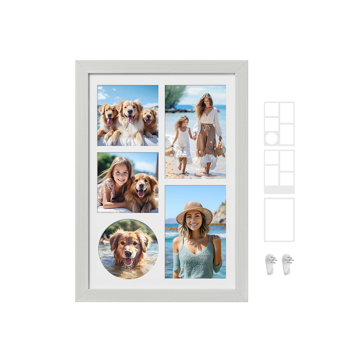 Fotolijst A4 met 3 Passe-partouts en Muurhaken zonder Boren, 36,5 x 26 cm
