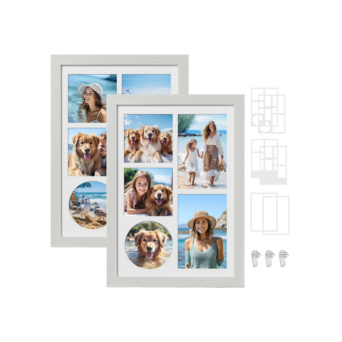 Fotolijst A4 met 3 Passe-partouts en Muurhaken zonder Boren, 36,5 x 26 cm