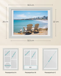 Fotolijst A4 met 3 Passe-partouts en Muurhaken zonder Boren, 36,5 x 26 cm