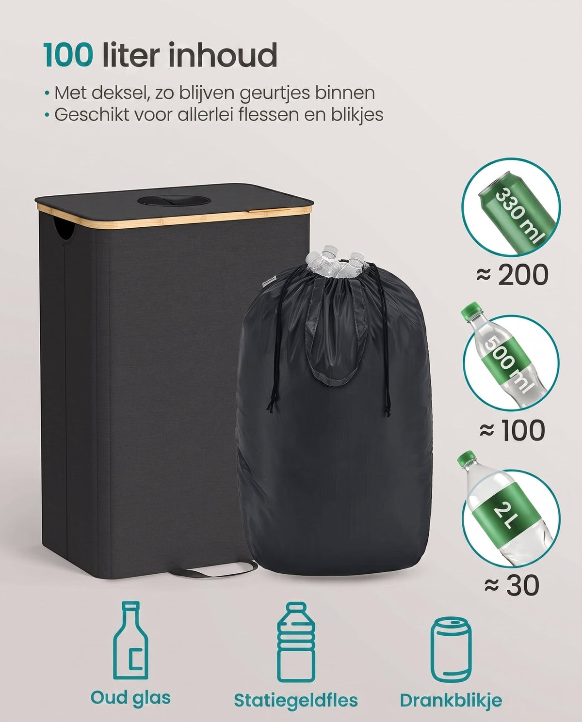Flessenverzamelaar met Deksel, Inwerpgat en Uitneembare Binnenzak