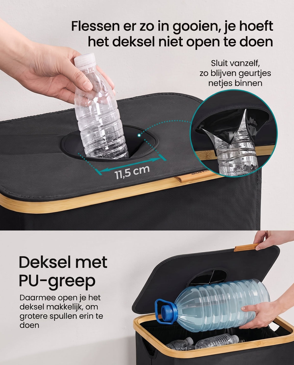 Flessenverzamelaar met Deksel, Inwerpgat en Uitneembare Binnenzak