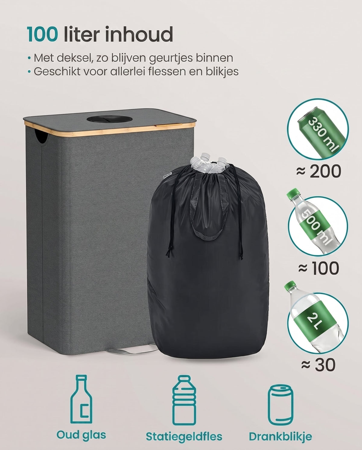 Flessenverzamelaar met Deksel, Inwerpgat en Uitneembare Binnenzak