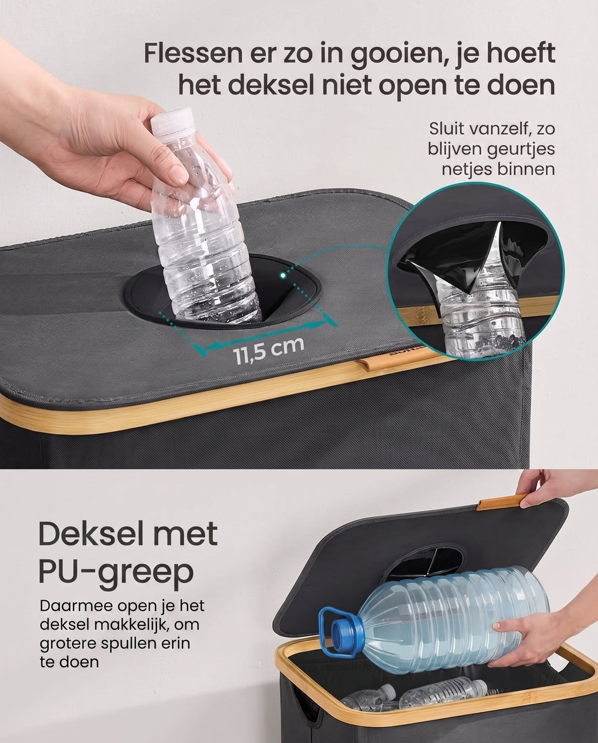 Flessenverzamelaar met Deksel, Inwerpgat en Uitneembare Binnenzak