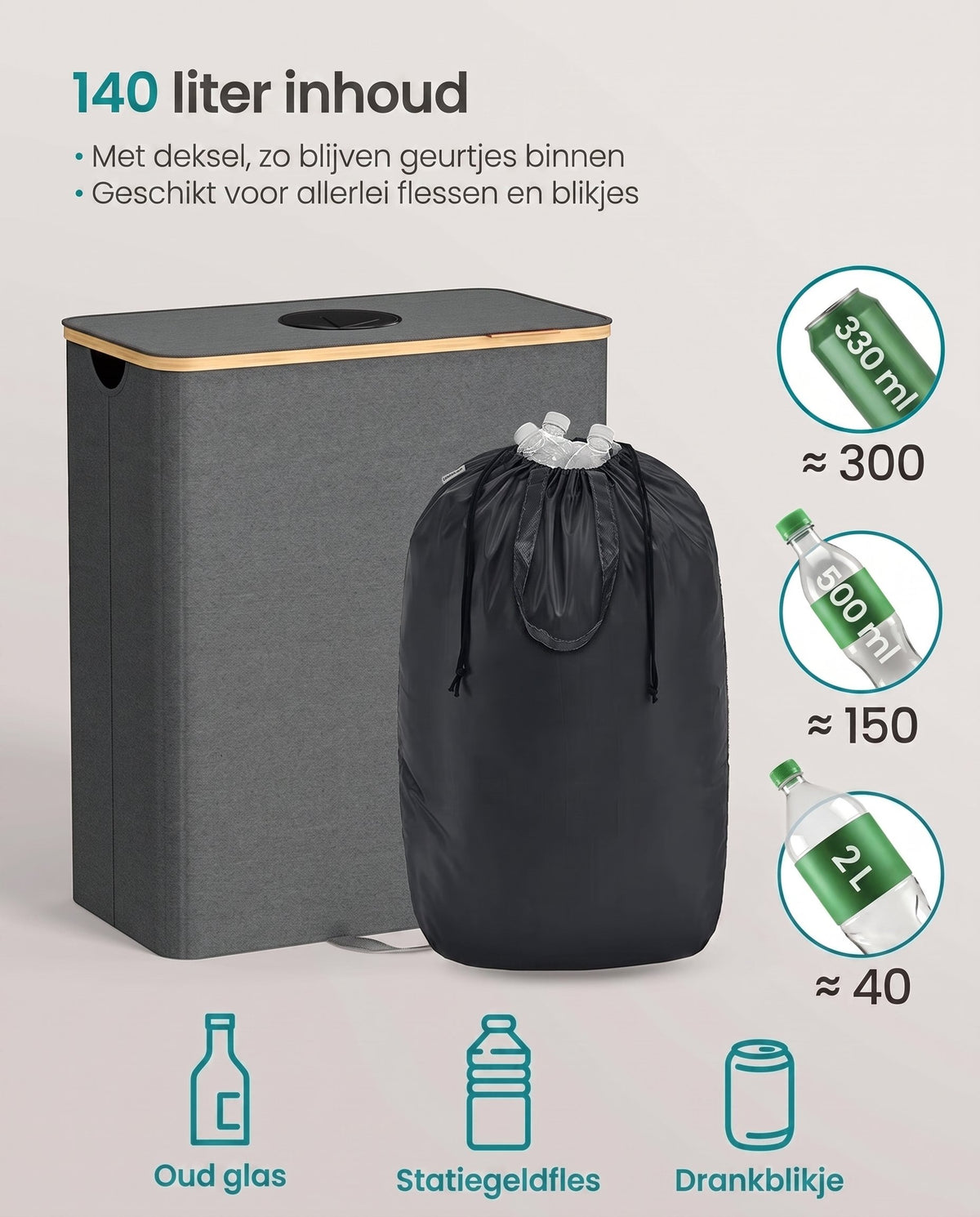 Flessenverzamelaar met Deksel, Inwerpgat en Uitneembare Binnenzak