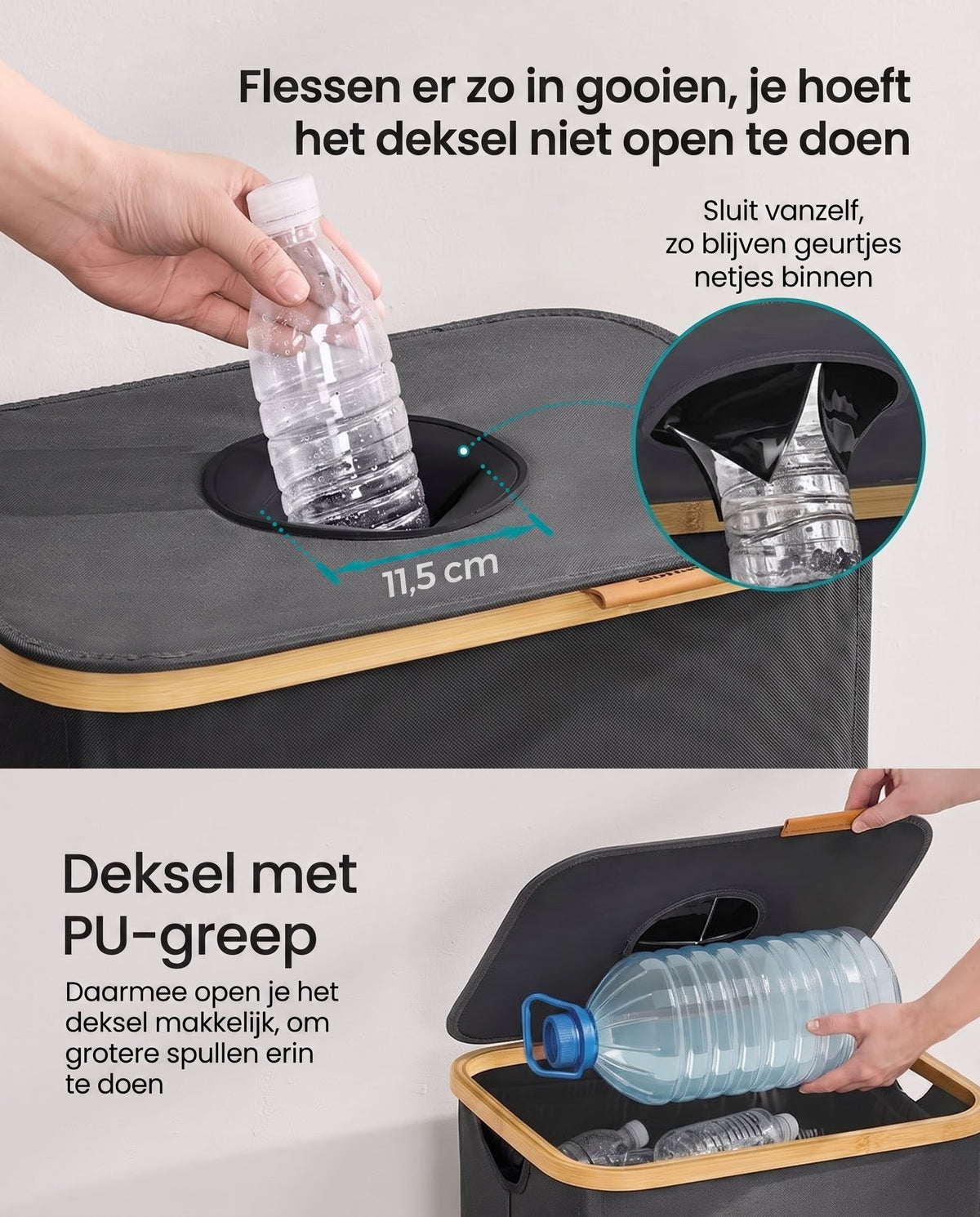 Flessenverzamelaar met Deksel, Inwerpgat en Uitneembare Binnenzak