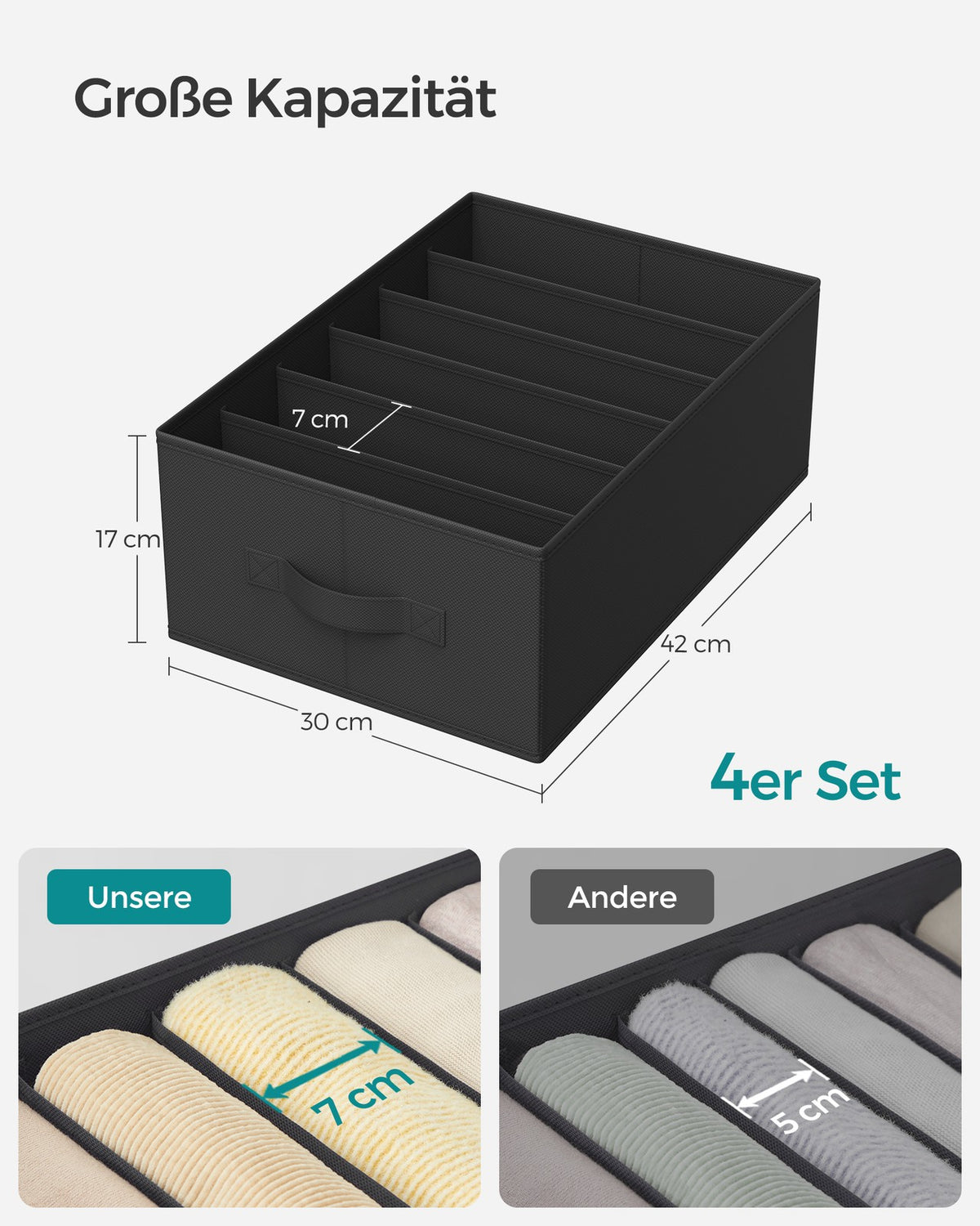 Opvouwbare Kledingkastorganizers met 6 Vakken, Set van 4, 42 x 30 x 17 cm