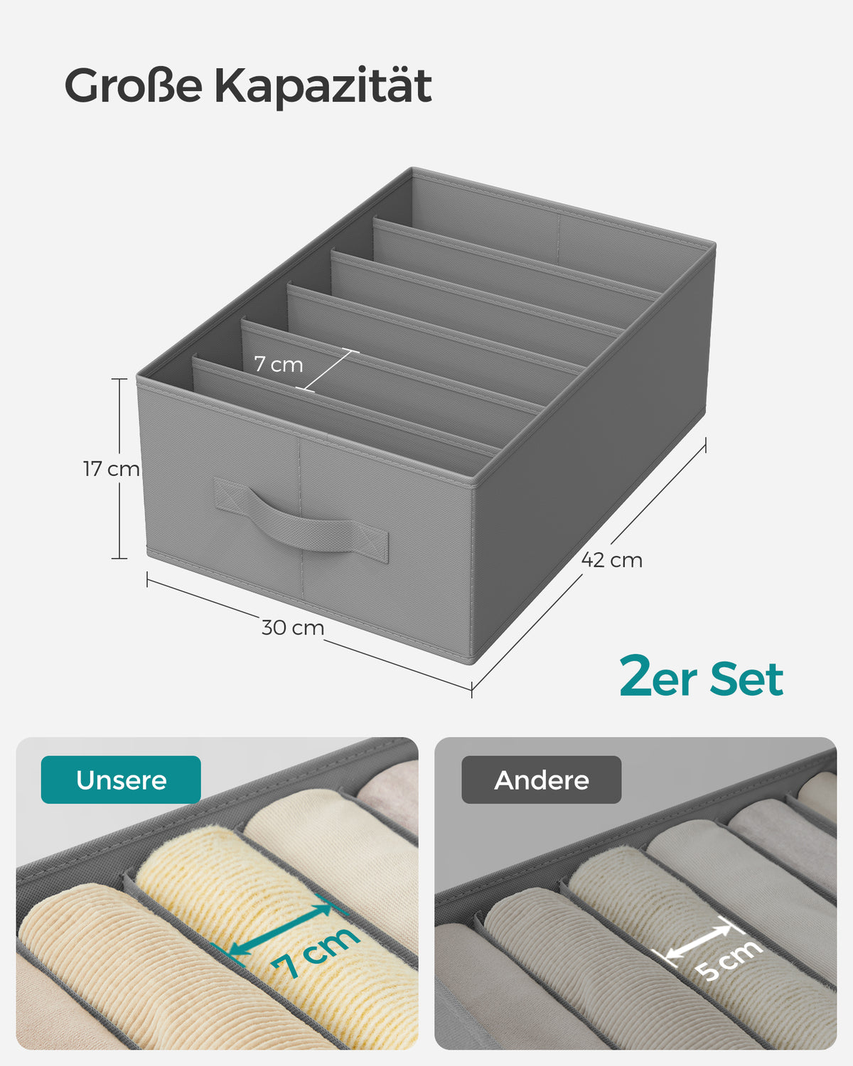 Opvouwbare Kledingkastorganizers met 6 Vakken, Set van 4, 42 x 30 x 17 cm