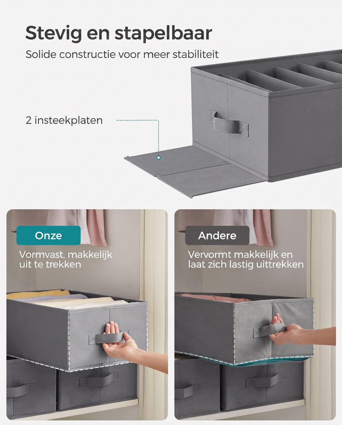 Opvouwbare Kledingkastorganizers met 6 Vakken, Set van 4, 42 x 30 x 17 cm