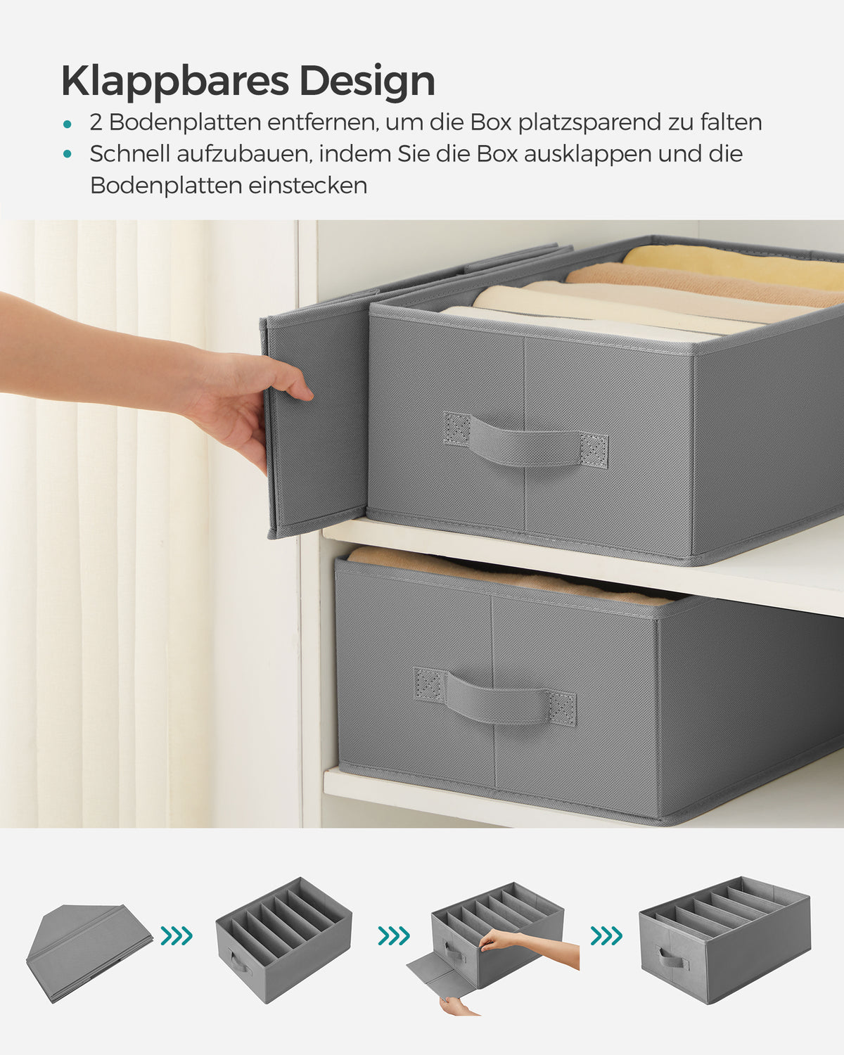Opvouwbare Kledingkastorganizers met 6 Vakken, Set van 4, 42 x 30 x 17 cm