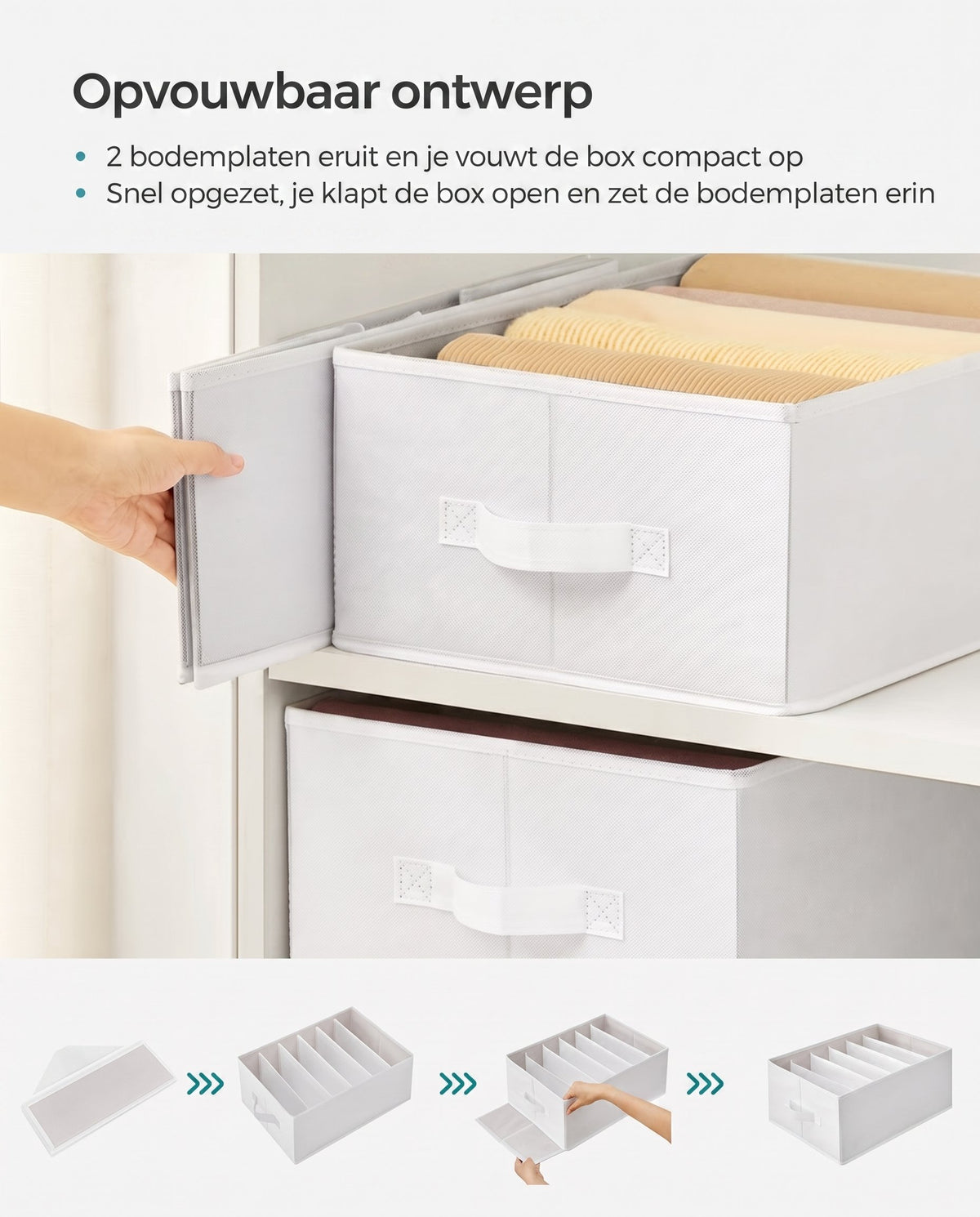 Opvouwbare Kledingkastorganizers met 6 Vakken, Set van 4, 42 x 30 x 17 cm