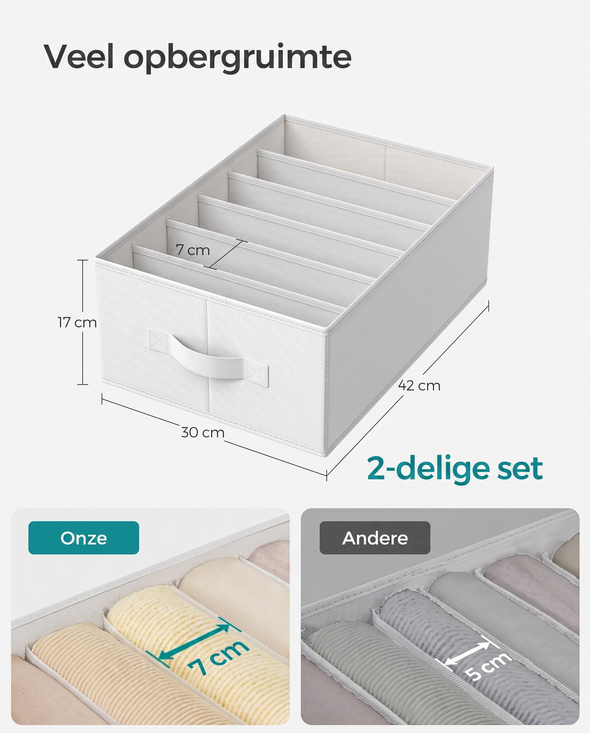 Opvouwbare Kledingkastorganizers met 6 Vakken, Set van 4, 42 x 30 x 17 cm