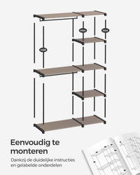 Open Kledingkast met Kledingstangen en Opbergruimte, 112-124 cm breed