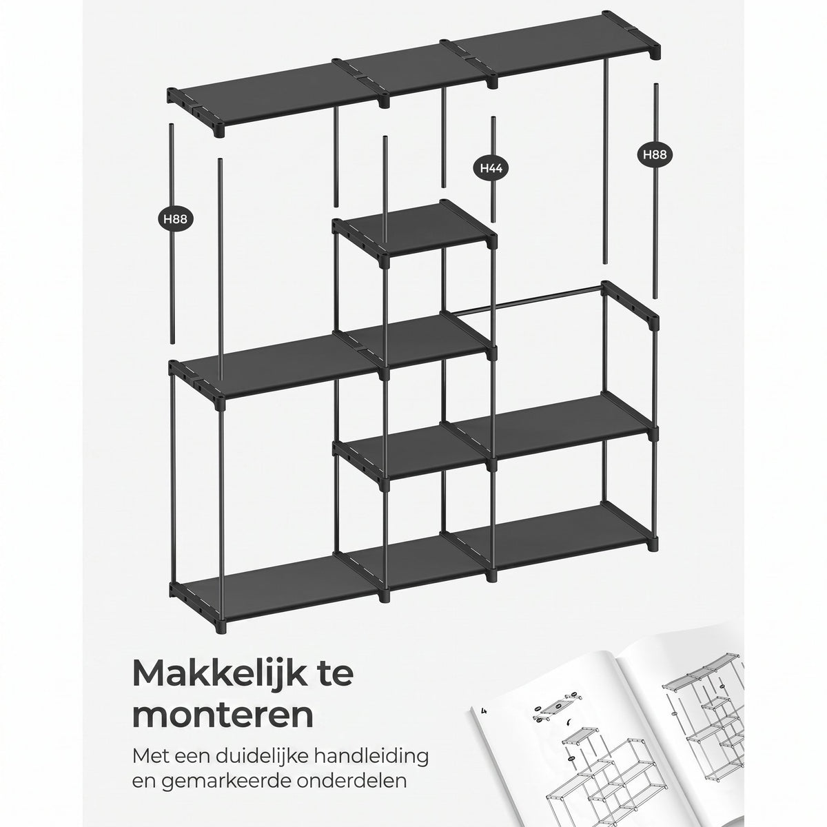 Vrijstaande Kledingkast van Stof met 11 Planken en 3 Hangvakken, 43 x 182 x 182 cm