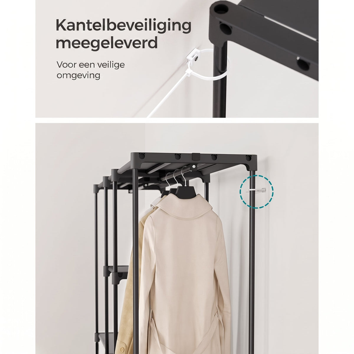 Vrijstaande Kledingkast van Stof met 11 Planken en 3 Hangvakken, 43 x 182 x 182 cm
