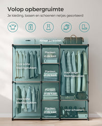 Vrijstaande Kledingkast van Stof met 11 Planken en 3 Hangvakken, 43 x 182 x 182 cm