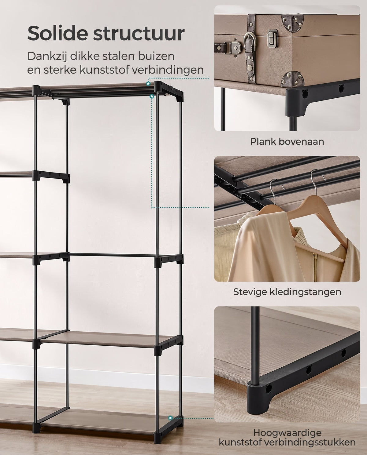 Vrijstaande Kledingkast van Stof met 11 Planken en 3 Hangvakken, 43 x 182 x 182 cm