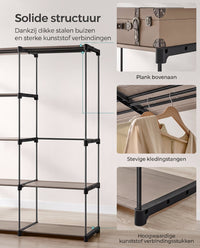 Vrijstaande Kledingkast van Stof met 11 Planken en 3 Hangvakken, 43 x 182 x 182 cm