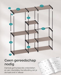 Vrijstaande Kledingkast van Stof met 11 Planken en 3 Hangvakken, 43 x 182 x 182 cm
