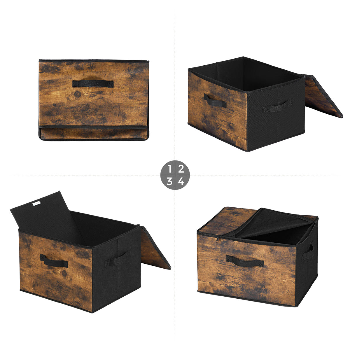 Opbergdozen met Deksel en Ritssluiting, Set van 3, 40 x 30 x 25 cm