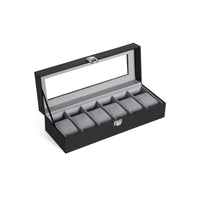 Horlogedoos voor 6 Horloges met Glazen Deksel en Slot, 30 x 11,2 x 8 cm