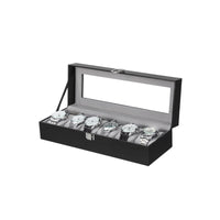 Horlogedoos voor 6 Horloges met Glazen Deksel en Slot, 30 x 11,2 x 8 cm