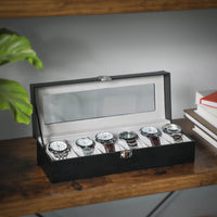 Horlogedoos voor 6 Horloges met Glazen Deksel en Slot, 30 x 11,2 x 8 cm