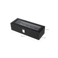 Horlogedoos voor 6 Horloges met Glazen Deksel en Slot, 30 x 11,2 x 8 cm