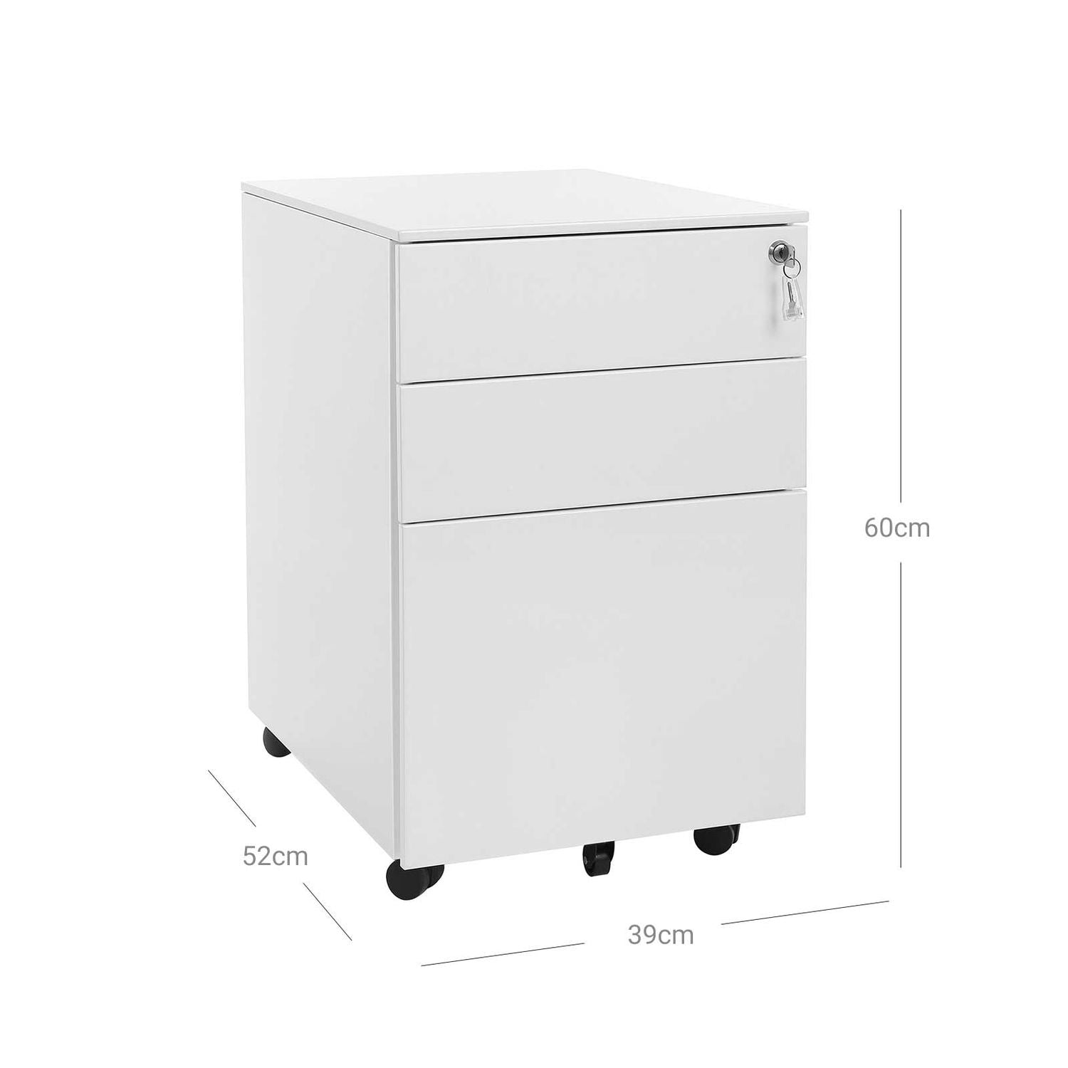 Stalen Rolcontainer met 3 Laden en Hangmap, 52x39x60 cm