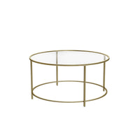 Ronde Salontafel met Glazen Blad en Goudkleurig Frame