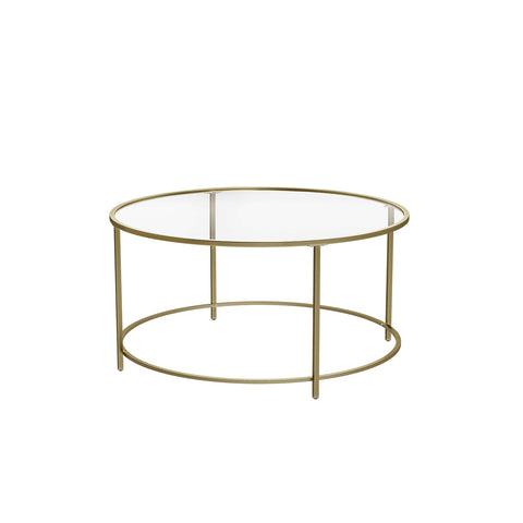 Ronde Salontafel met Glazen Blad en Goudkleurig Frame