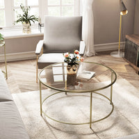 Ronde Salontafel met Glazen Blad en Goudkleurig Frame