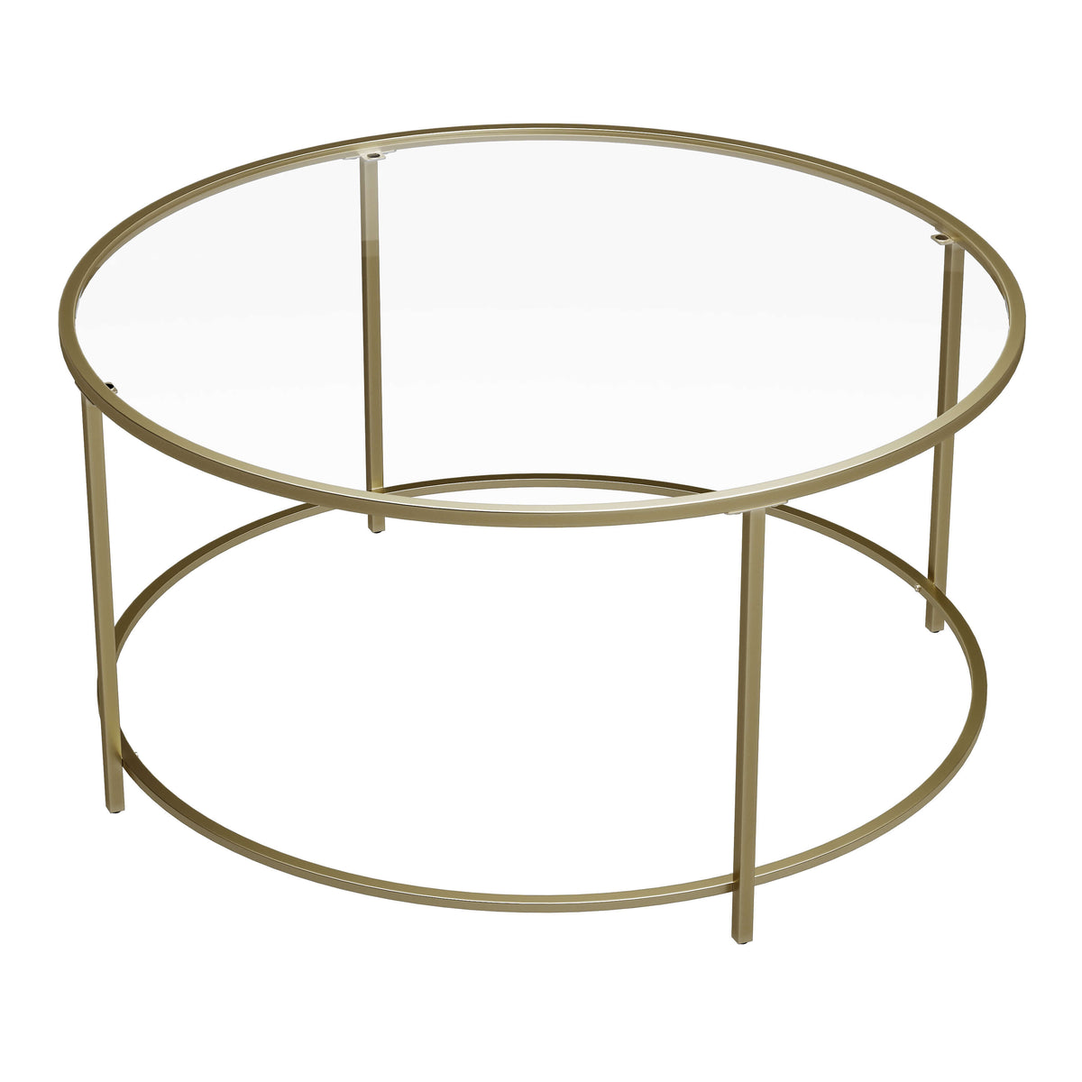 Ronde Salontafel met Glazen Blad en Goudkleurig Frame