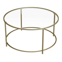 Ronde Salontafel met Glazen Blad en Goudkleurig Frame