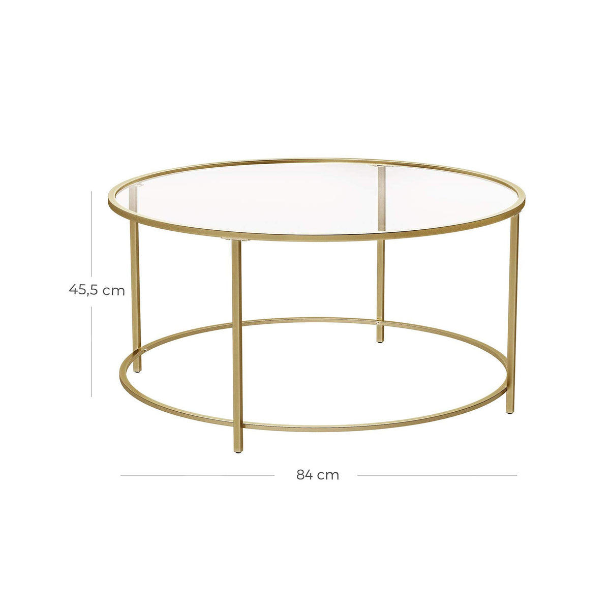 Ronde Salontafel met Glazen Blad en Goudkleurig Frame