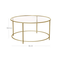 Ronde Salontafel met Glazen Blad en Goudkleurig Frame