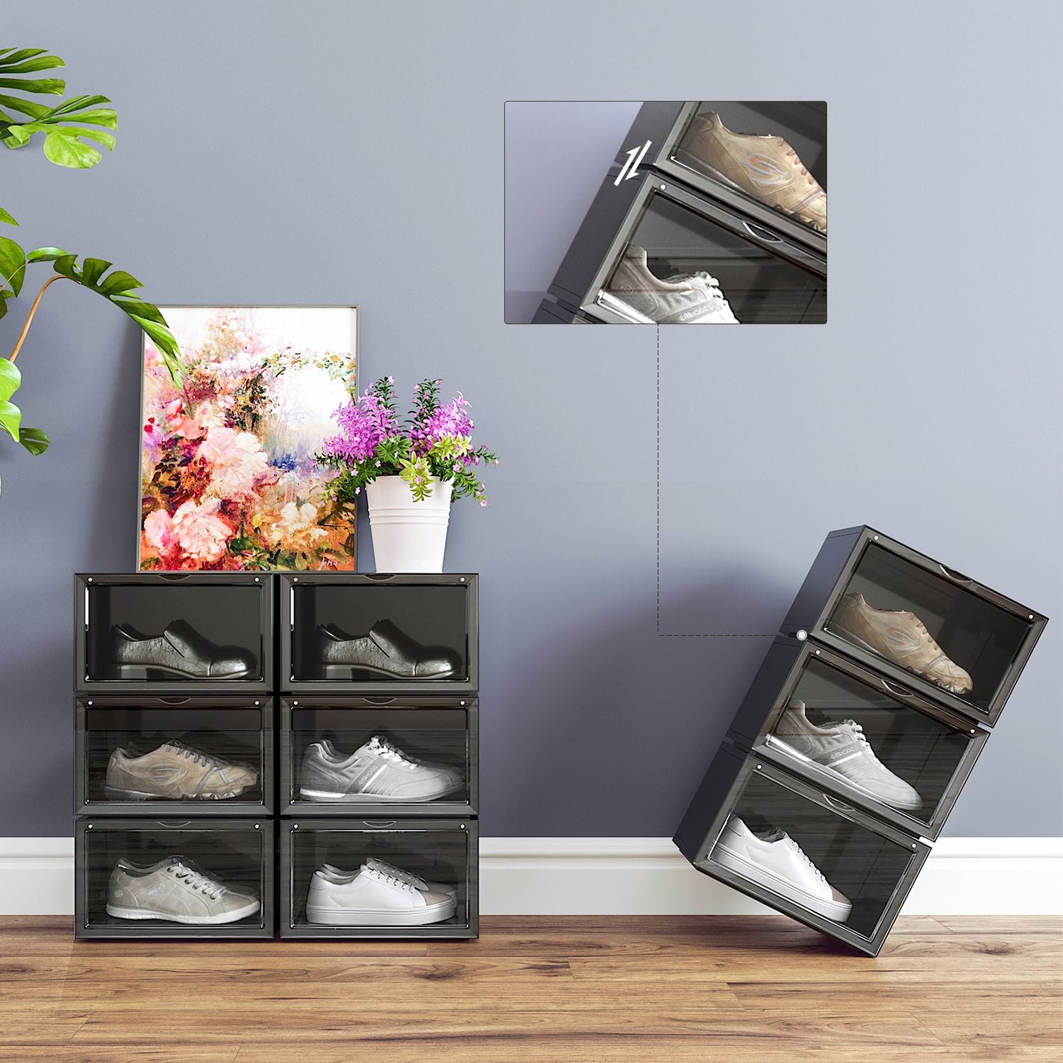 Stapelbare Schoenendozen met Transparante Deur, Set van 6, 28x36x22 cm