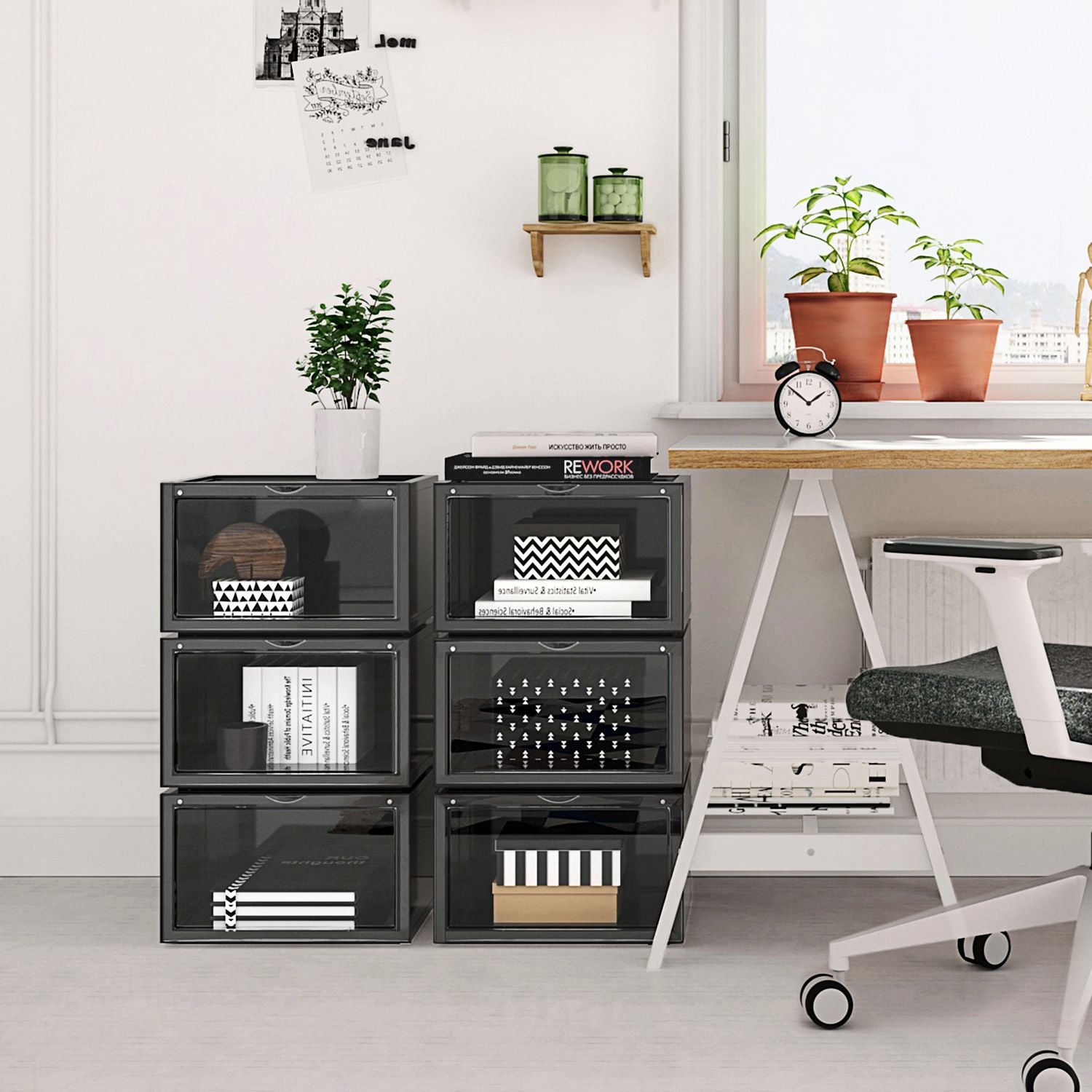 Stapelbare Schoenendozen met Transparante Deur, Set van 6, 28x36x22 cm